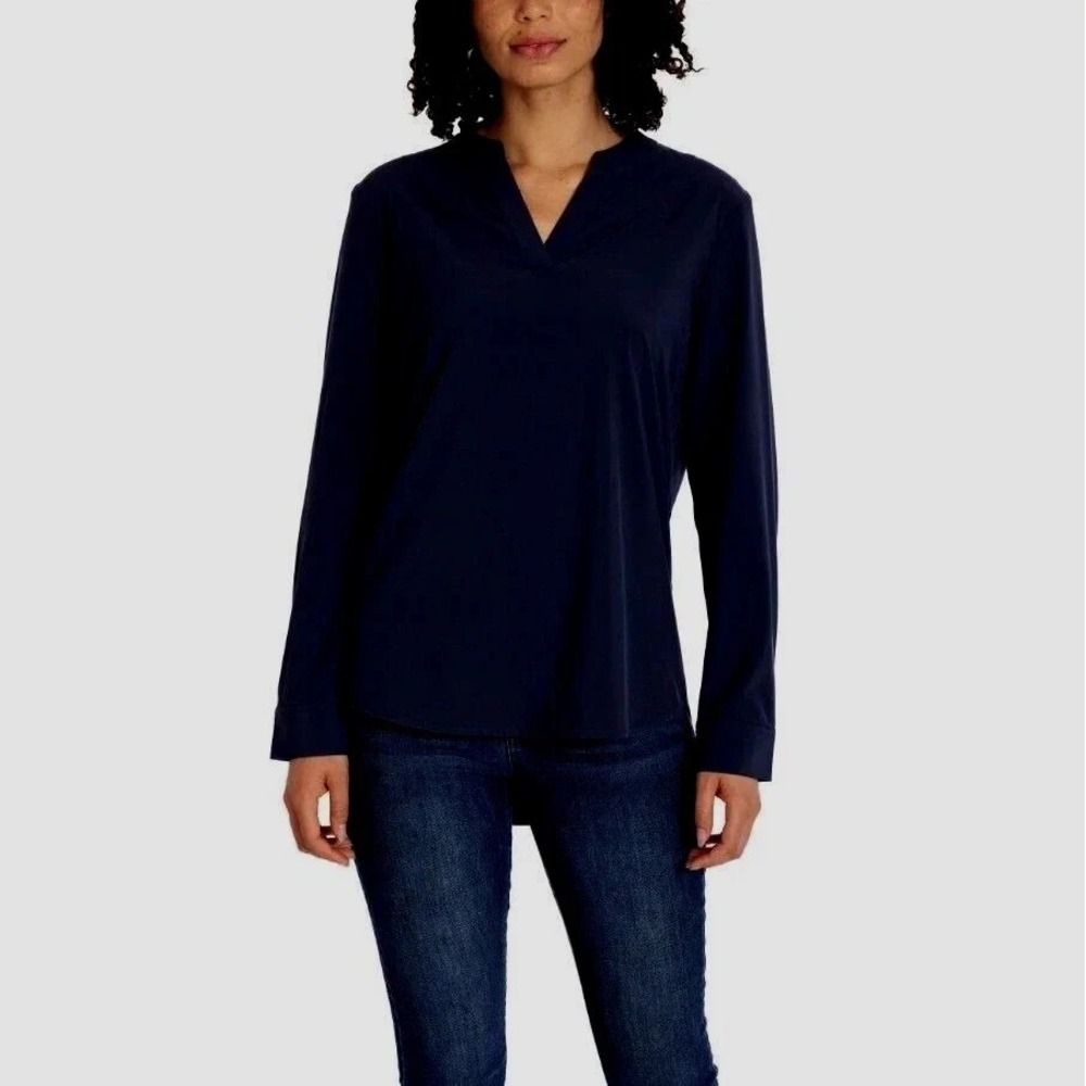Rev 3 Women's V-Neck Lightweight Long Sleeve Tunic Shirt, Black, Small, New